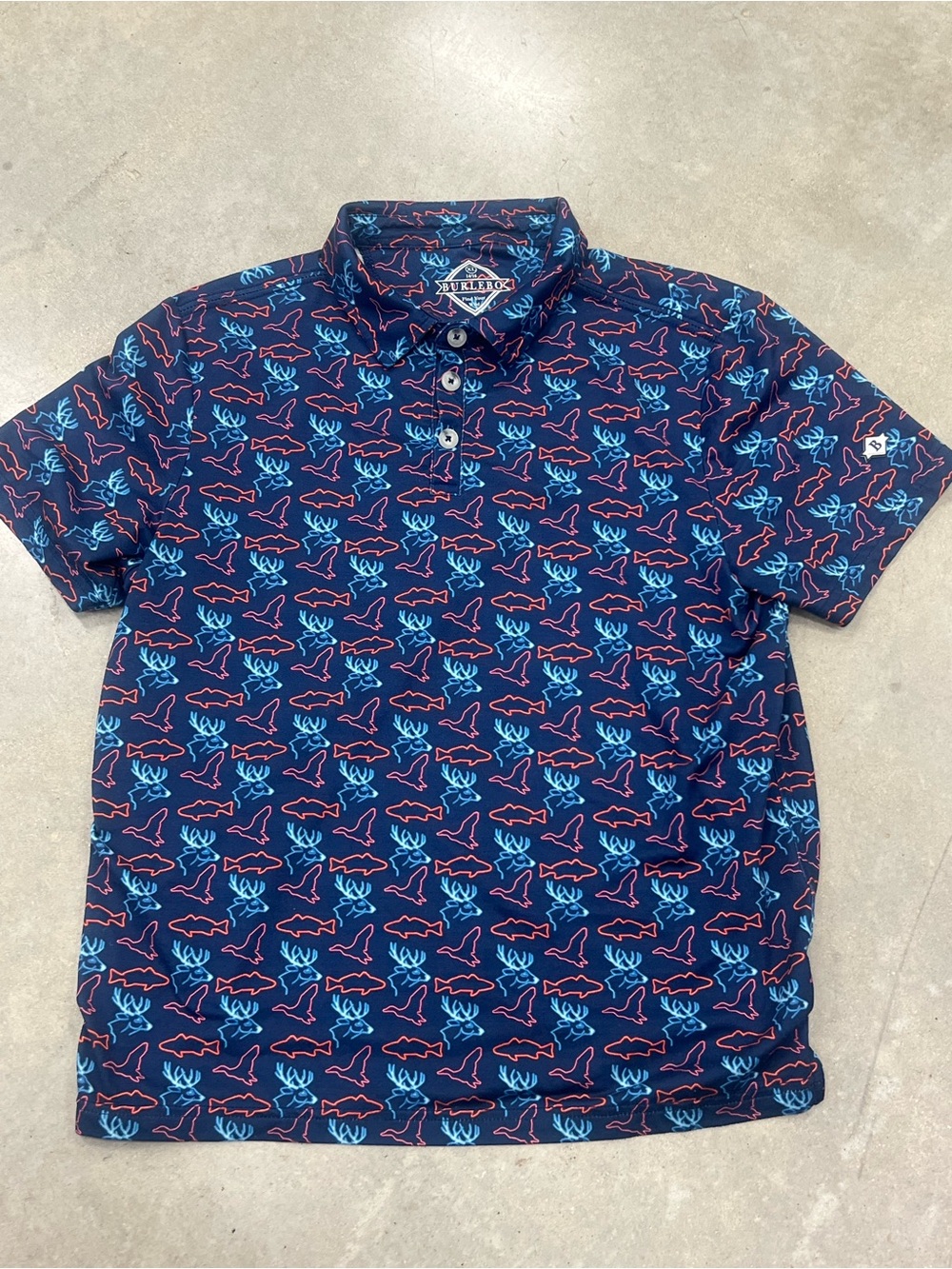 BURLEBO kids  Polo 12-14 neon reindeer birds fish